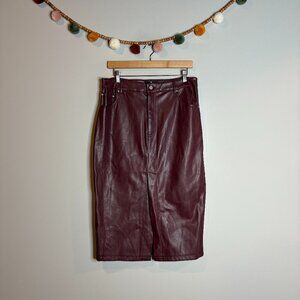 7 For All Mankind burgundy faux leather pencil skirt